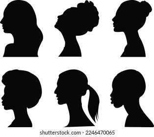 6 woman Head vector profile of a beautiful woman with different types of hear stile 