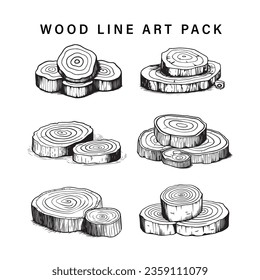 6 wood line art pack