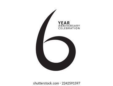 6 year anniversary celebration black color logotype vector, 6 number design, 6th Birthday invitation, logo number design vector illustration, graphic element, calligraphy font, typography logo
