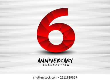 6 Year Anniversary Celebration Logo red polygon vector, 6 Number Design, 6th Birthday Logo, Logotype Number, Vector Anniversary For Celebration, Invitation Card, And Greeting Card 