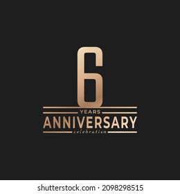 6 Year Anniversary Celebration with Thin Number Shape Golden Color for Celebration Event, Wedding, Greeting card, and Invitation Isolated on Dark Background