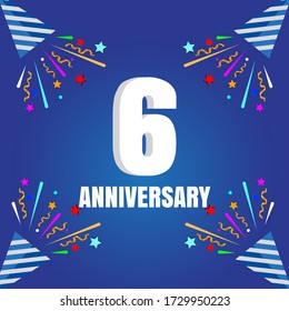 Celebración del 6 aniversario, diseño vectorial para celebraciones, tarjetas de invitación y tarjetas de felicitación