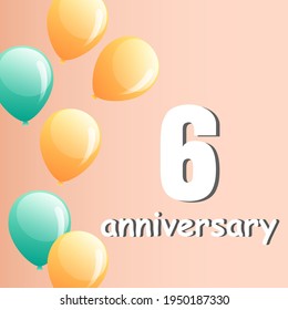 Celebración del 6 aniversario, diseño vectorial para celebraciones, tarjetas de invitación y tarjetas de felicitación