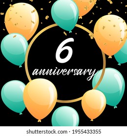 Celebración del 6 aniversario, diseño vectorial para celebraciones, tarjetas de invitación y tarjetas de felicitación