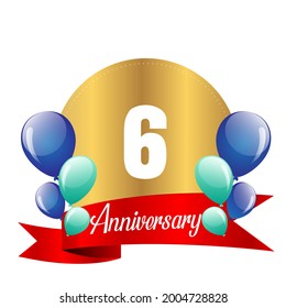 Celebración del 6 aniversario, diseño vectorial para celebraciones, tarjetas de invitación y tarjetas de felicitación