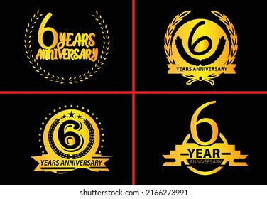 6 year anniversary logo, sticker, icon and t shirt design template