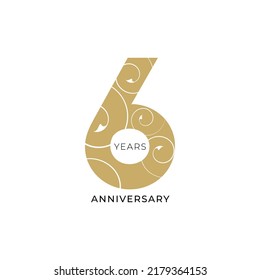 6 Year Anniversary Logo, Vector Template Design element for birthday, invitation, wedding, jubilee and greeting card illustration.