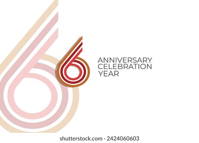 6 year anniversary with retro style in 3 colors, red, pink and brown on white background for invitation card, poster, internet, design, poster, greeting cards, event - vector