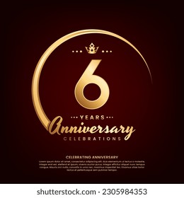 6 year anniversary template design with golden number and ring for birthday celebration event, invitation, banner poster, flyer, and greeting card, vector template