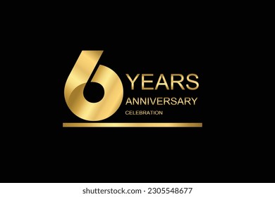 6 year anniversary vector banner template. gold icon isolated on black background.