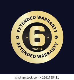 6 year extended warranty stamp golden color vector illustration