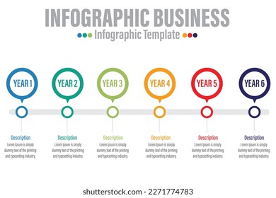 6 Year and  modern Timeline diagram calendar with circle, presentation vector infographic. Infographic template for business. 