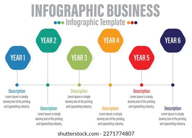 6 Year modern Timeline diagram calendar with circle and pip 5 squares, presentation vector infographic. Infographic template for business. 