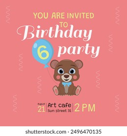 Invitación de cumpleaños de 6 años con osito de peluche