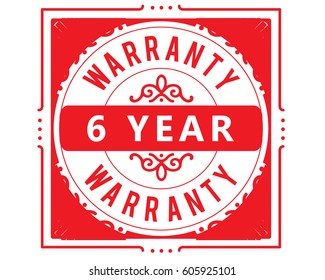 6 year red warranty icon vector