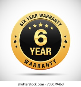 6 year warranty golden badge isolated on white background. warranty label
