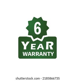 6 year warranty stamp on white background. Sign, label, sticker.