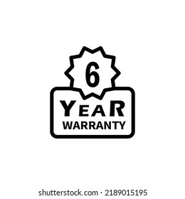 6 year warranty stamp on white background. Sign, label, sticker.