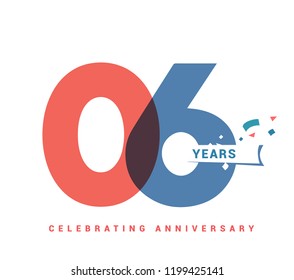 6 years anniversary celebration colorful logo with fireworks on white background. 6th anniversary logotype template design for banner, poster, card vector illustrator