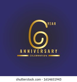 6 years anniversary celebration emblem. anniversary elegance golden logo on dark blue background, vector illustration template design for celebration greeting and invitation card