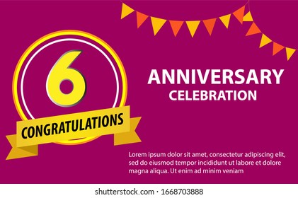 6 years anniversary celebration logo vector template design illustration