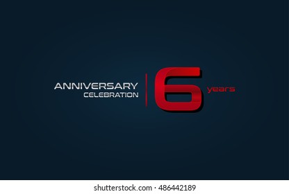 6 Years Anniversary Celebration Logo, Red, Isolated On Dark Blue Background