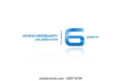 6 Years Anniversary Celebration Logo, Blue, Isolated On White Background