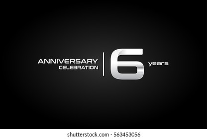 6 Years Anniversary Celebration Logo, White , Isolated on Dark  Background