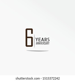6 years anniversary celebration logotype with elegant dark brown color backround white for celebration