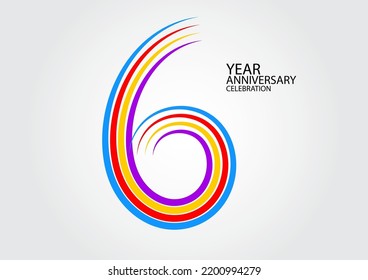 6 years anniversary celebration logotype colorful line vector, 6th birthday logo, 6 number design, Banner template, logo number elements for invitation card, poster, t-shirt.