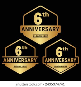 6 years anniversary celebration logotype. 6th anniversary logo collection. Set of anniversary design template. Vector and illustration.