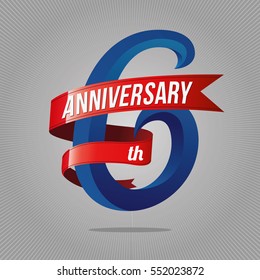 6 Years Anniversary Celebration Logotype. 6th Logo, Gray Background