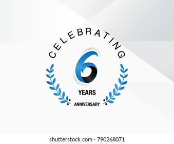 6 Years Anniversary celebration logotype , using combination blue and black colored font with laurel, isolated on white background