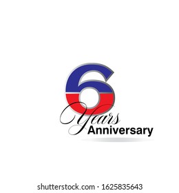 6 Years Anniversary Celebration Red and Blue Vector Template Design Illustration