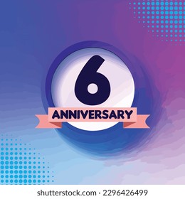 6 years anniversary celebration vector circle with blue and lilac background