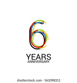 6 Years Anniversary Colorful Logo Celebration Isolated on White Background