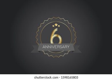 6 years anniversary design logotype 3D golden stylized modern on black background for celebration event