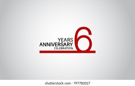 6 years anniversary design with simple line red color isolated on white background for celebration