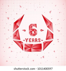 6 years anniversary design template. Low poly design.