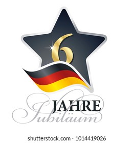 6 years anniversary (German language - 6 Jahre Jubiläum) isolated black star flag logo icon