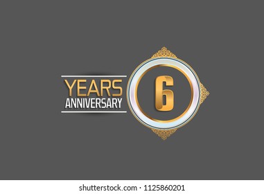6 years anniversary golden design with white circle and ornament for celebrating special event