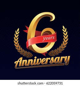 6 Years Anniversary Golden Logo Celebration Stock Vector (Royalty Free ...