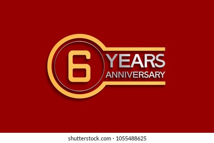 6 years anniversary golden and silver color with circle isolated on red background for celebration event