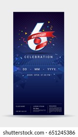 6 years anniversary invitation card - celebration template design with dark blue background - vector illustration