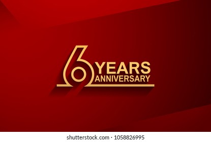 6 years anniversary line style design golden color with elegance red background for celebration