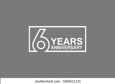 6 years anniversary line style white color in square isolated on gray color for celebration 