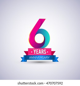 6 years anniversary logo, blue and red colored vector design