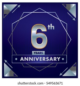 6 years anniversary logo celebration with ring and ribbon. Greeting card and cover template.
