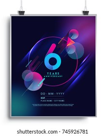 6 Years Anniversary Logo with Colorful Galactic background, Vector Design Template Elements for Invitation Card and Poster Your Birthday Celebration.
