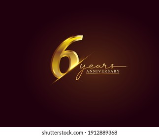 6 Years Anniversary Logo Golden Colored isolated on elegant background, vector design for greeting card and invitation card